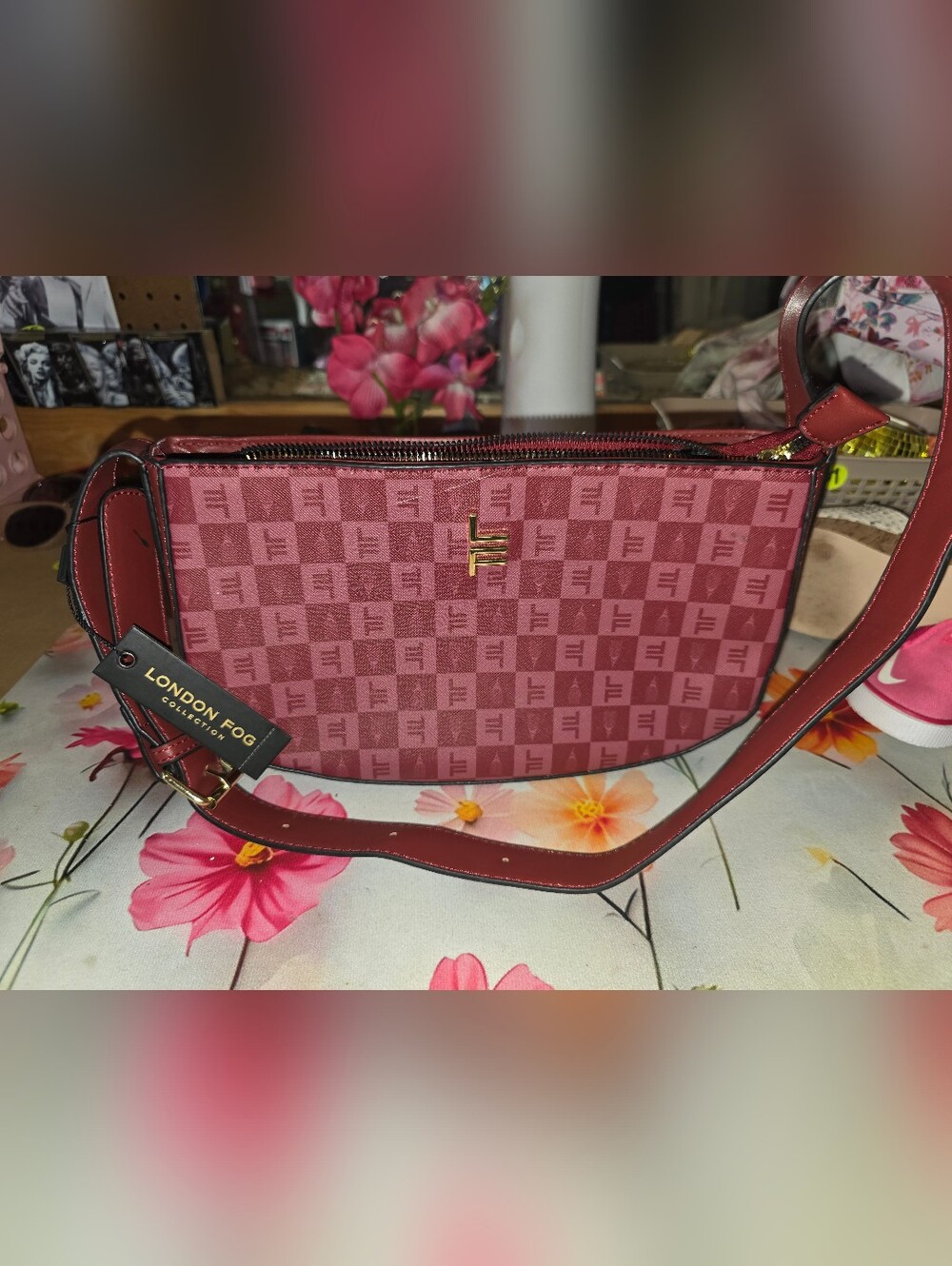London Fog Rose Pink Checker Crossbody Shoulder Bag